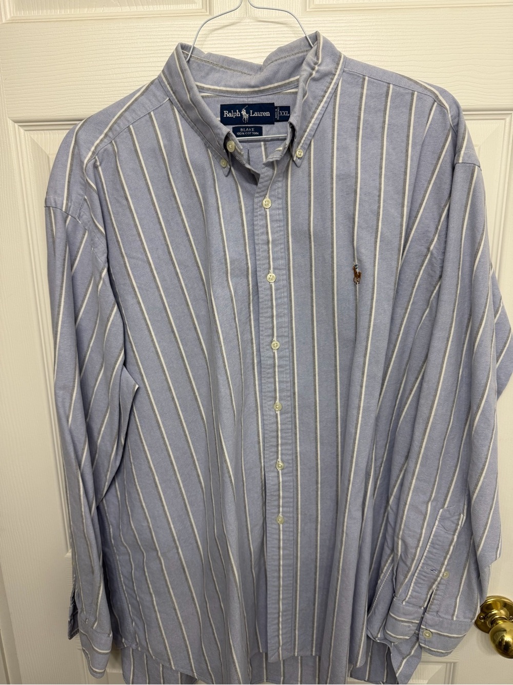 Ralph Lauren Light Blue and White Striped Button-Down Shirt
